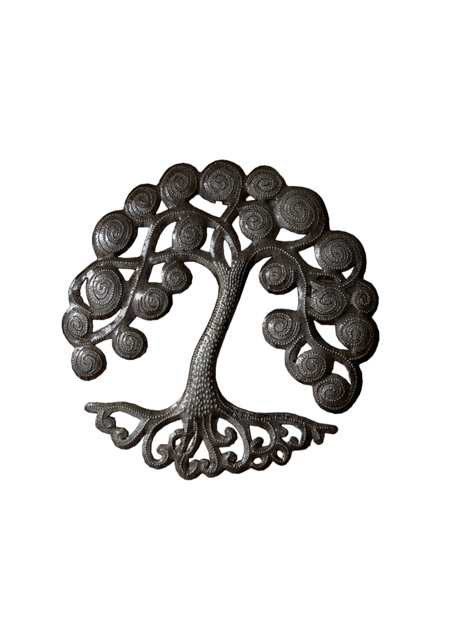 Väggdekoration 22 cm Snirkligt Träd Omålad – Handgjord Metallkonst från Haiti