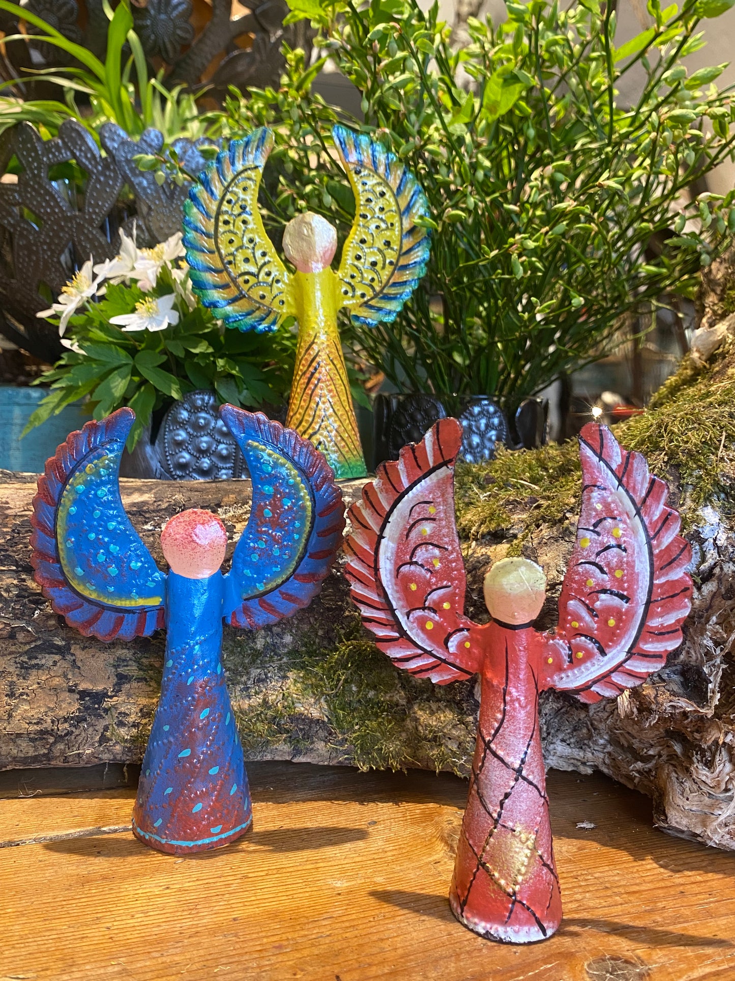 Ängel 13 cm Gul Målad - Återvunnen Metallkonst från Haiti