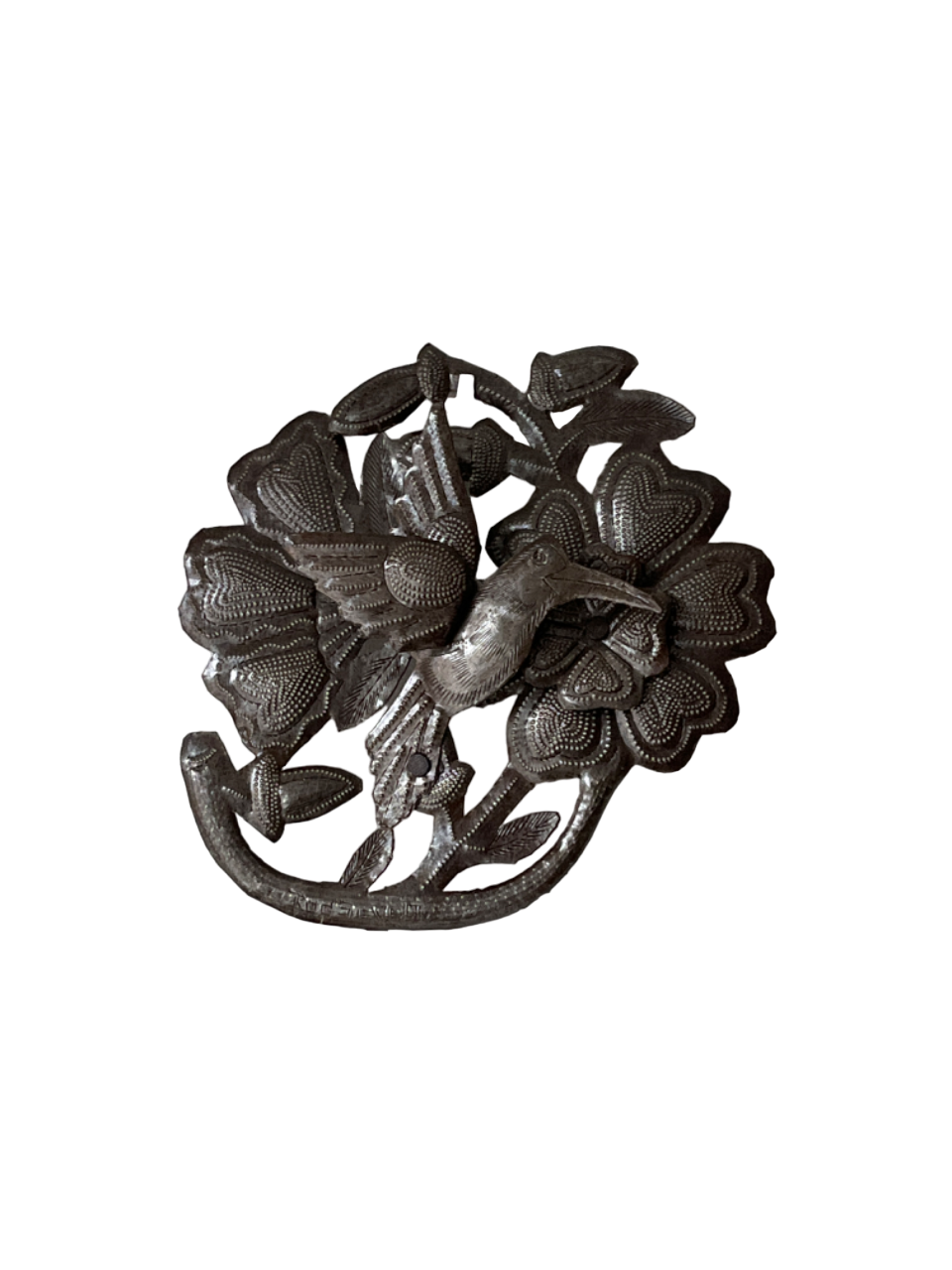 Väggdekoration Kolibri 19 cm Omålad 3D – Handgjord Haiti Återvunna Oljefat