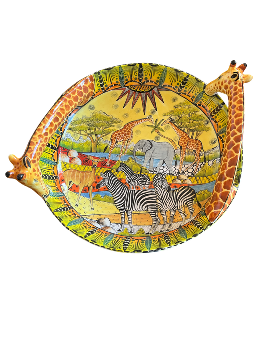 Skål med Giraffhandtag 35 cm - Handgjort Porslin Zimbabwe