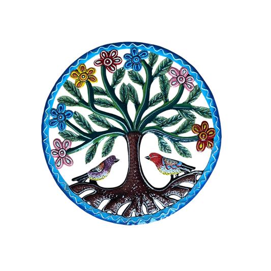 Väggdekoration Blå Cirkel 35cm - Handgjord Metallkonst från Haiti