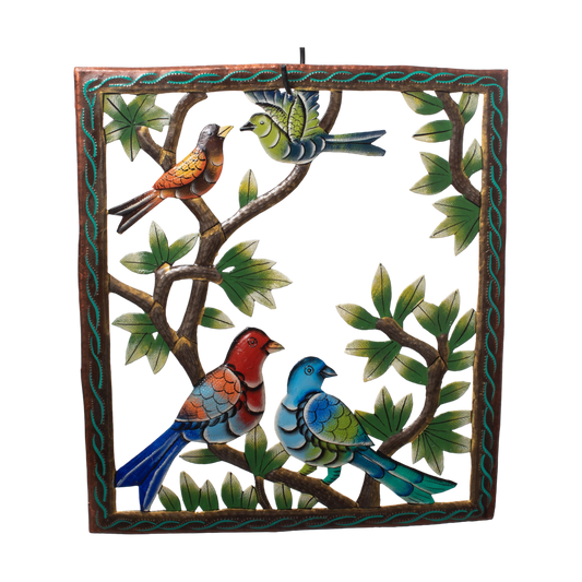 Väggdekoration 43x38 cm Ram Fåglar - Återvunna Oljefat från Haiti