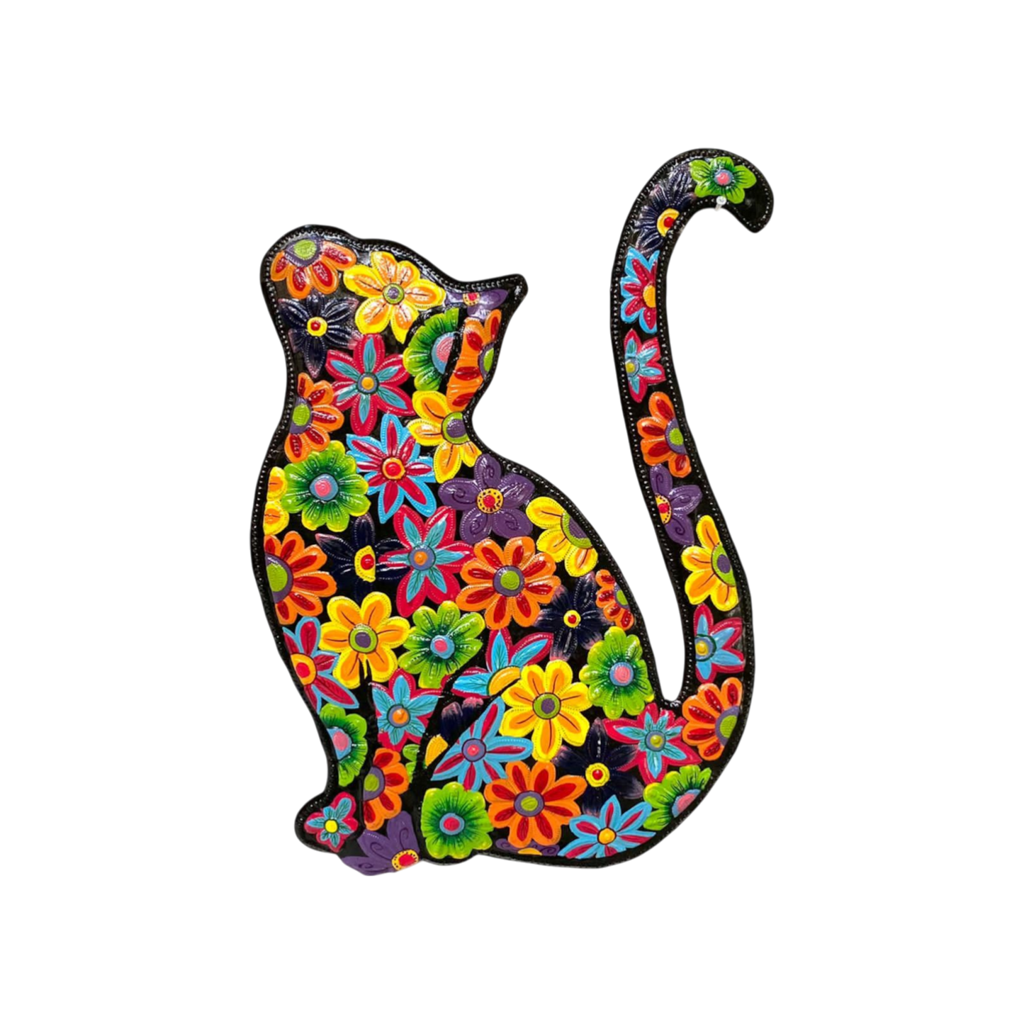 Väggdekoration Sittande Katt 50 x 34 cm - Återvunnen Metallkonst från Haiti