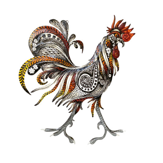 Väggdekoration Tupp 26 cm - Återvunnen Metallkonst från Haiti